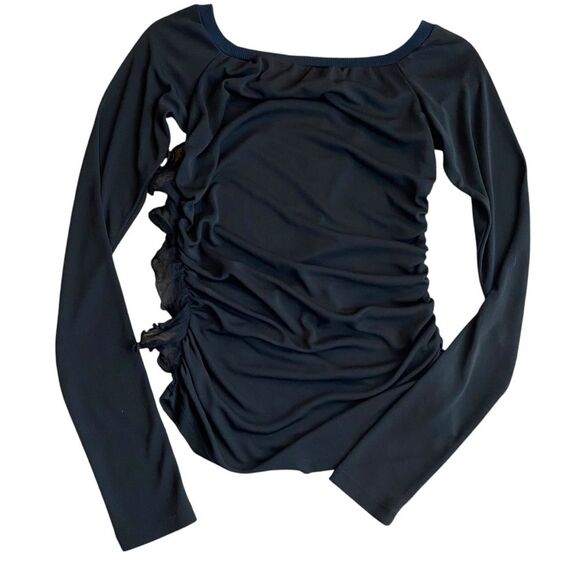 Y2K Dolce & Gabbana Long Sleeve Ruffle Side Top Black Semi Sheer Going Out Shirt - Picture 5 of 13